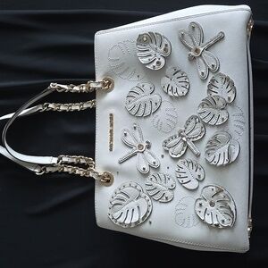 MICHAEL KORS Tote Bag Shoulder Chain Leaf Dragonfly White White
